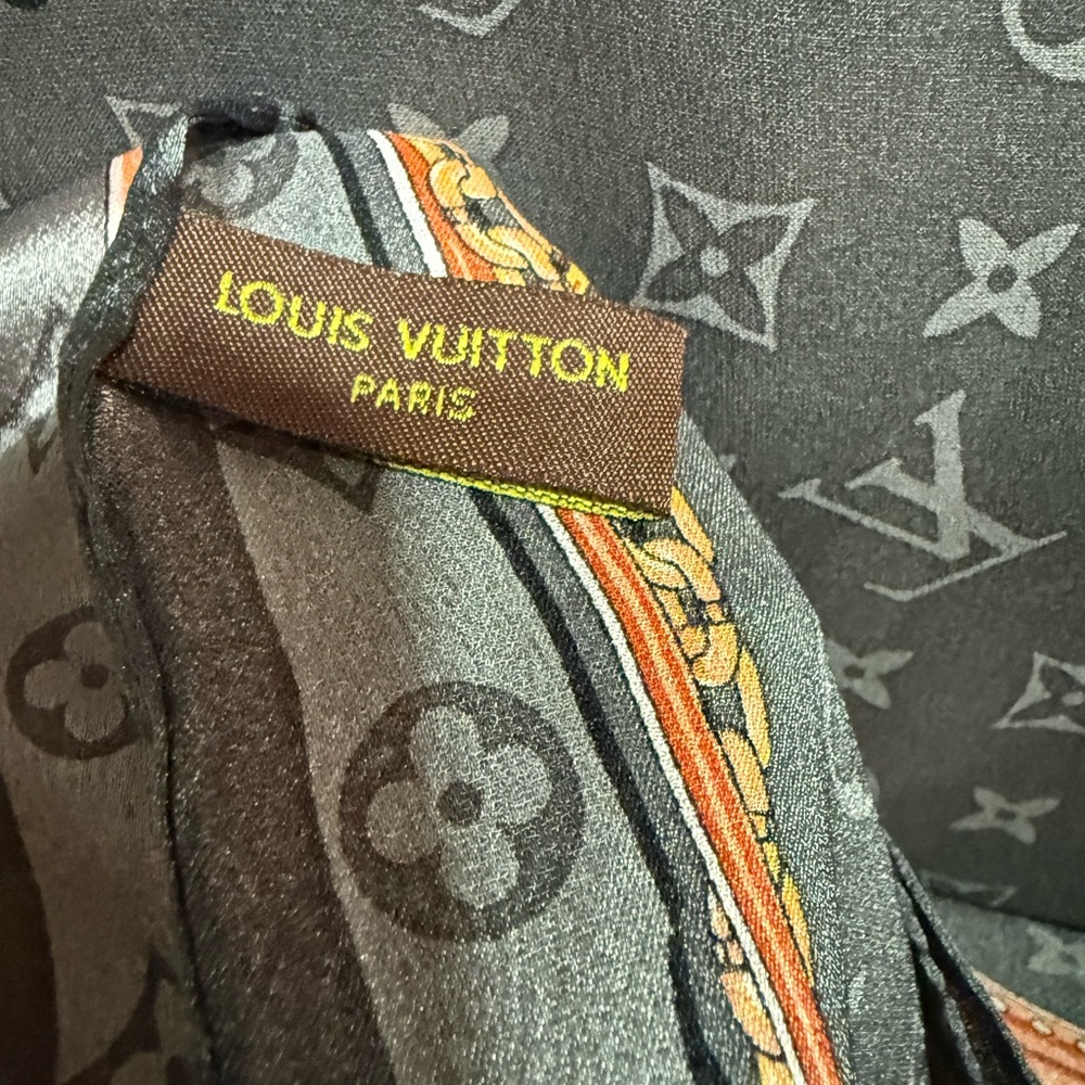 Louis Vuitton extra large Silk ,Gray and Orange Monogram Scarf,New